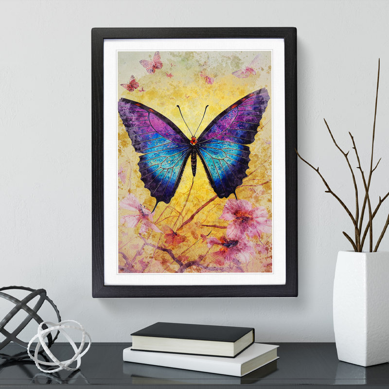 Butterfly In Watercolour No.1 - Painting, Black Framed, 48cm H x 36cm W, White