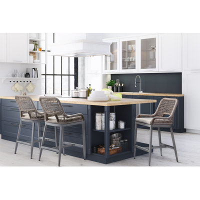 Danthony Lesley Metal Frame Patio Bar Stool With Cushion(Set Of 2)