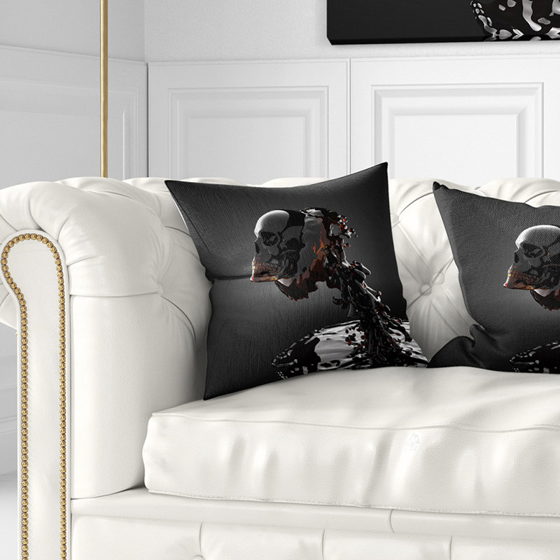 Tête de mort dans un liquide - oreiller imprimé Portrait, 18 po x 18 po, Coussin décoratif