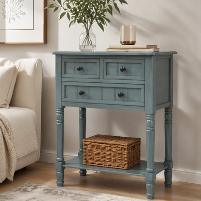 Narrow Console Table, Slim Sofa Table with Three Storage Drawers and Bottom Shelf