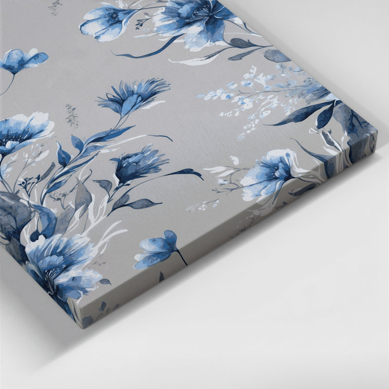 Aquarelle florale, art mural gris sur toile 65, 24" H x 36" W
