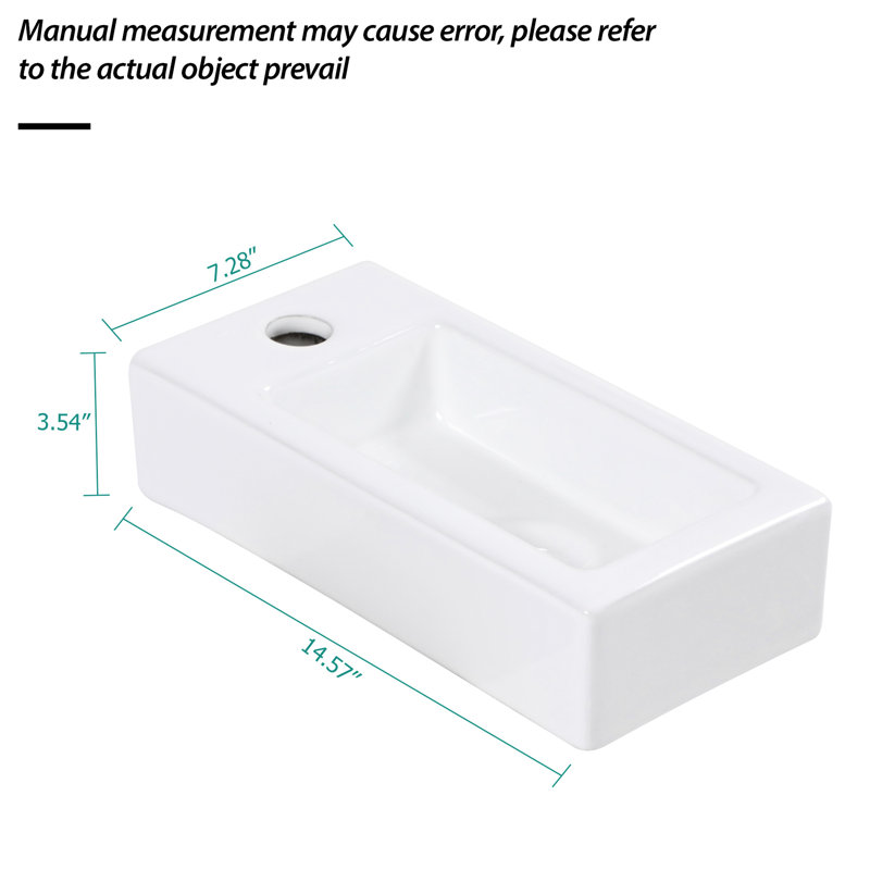 Bathroom Wall Mounted Sink - 14.74X7.25 Inch White Ceramic Rectangular, Stain , Low Water Absorption Rate, Acid Resistance, Modern Allure With Faucet Hole Absorption,