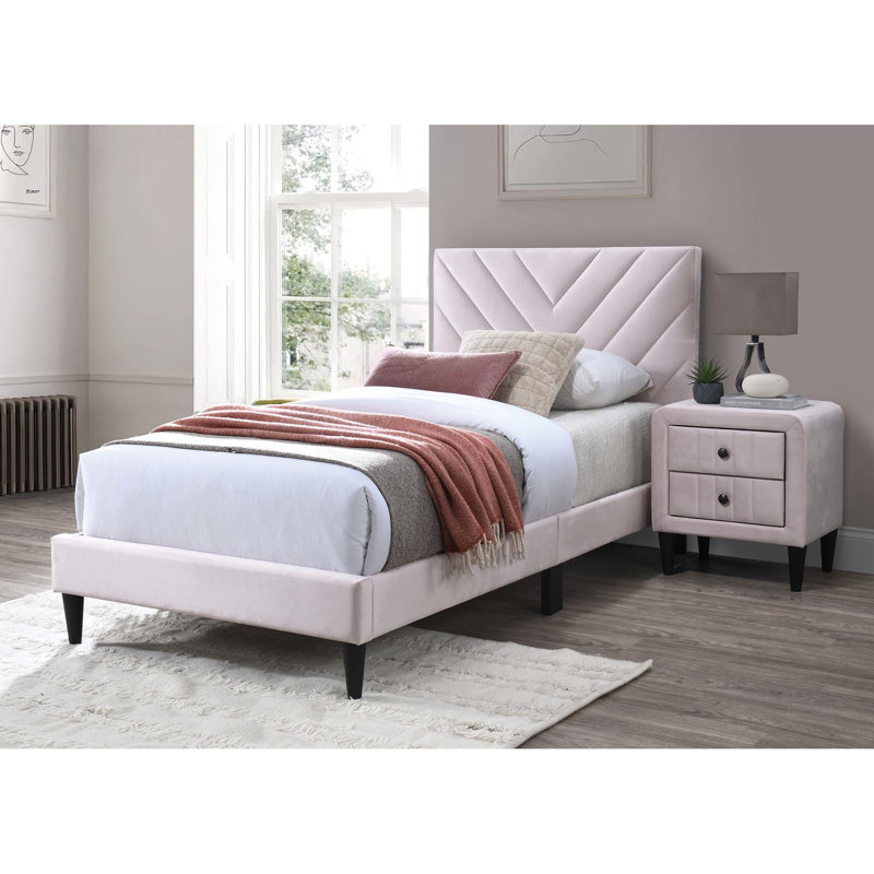 Velvet Twin Bed With 12 Support And Adjustable Head For Personalized Resting Modern Featuring Robust, Light Pink