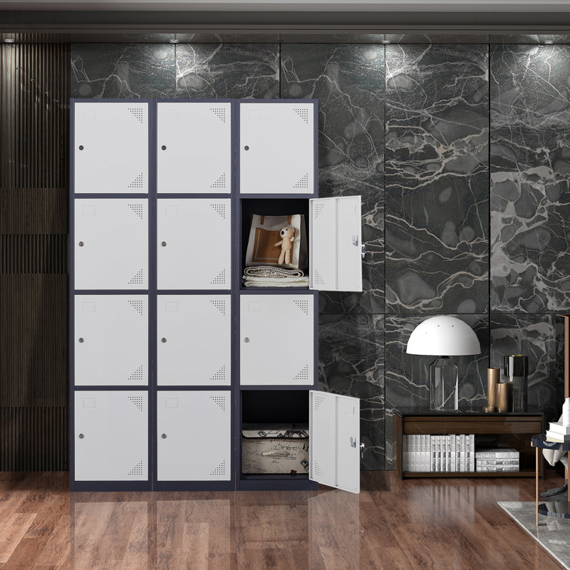 Casier en métal à 4 niveaux de 15 po avec clé pour rangement de bureau, Gris / blanc