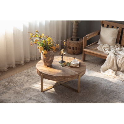 Table basse ronde en bois naturel de 32 po Napa - Pieds dorés
