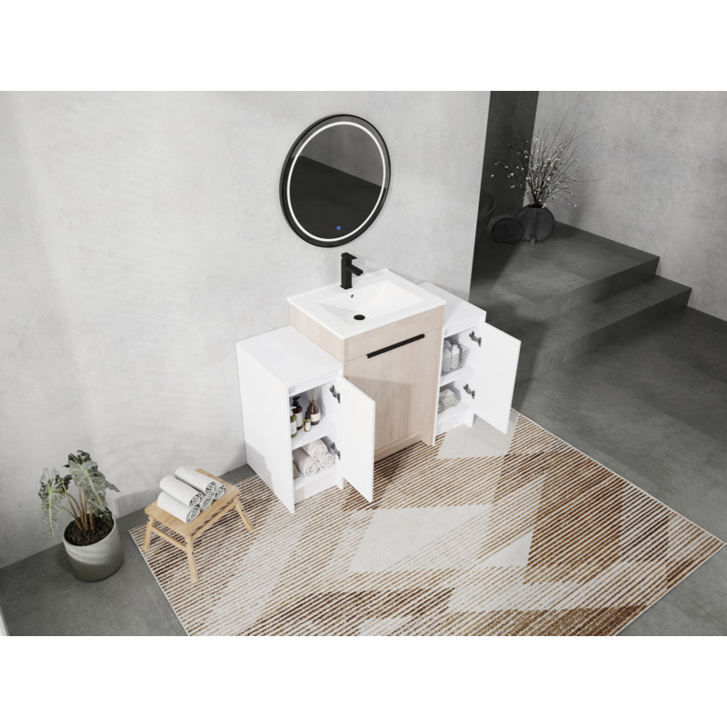 Meuble-lavabo autoportant de 48 pouces avec lavabo en céramique et 2 armoires de rangement, porte à fermeture douce, armoire combinée