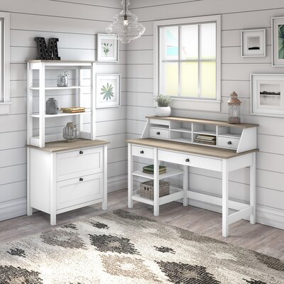 Aspen 54W Computer Desk With Shelves, Desktop Organizer, Lateral File Cabinet And Hutch In Pure White And Shiplap Gray -  Bush Furniture, MAY007GW2