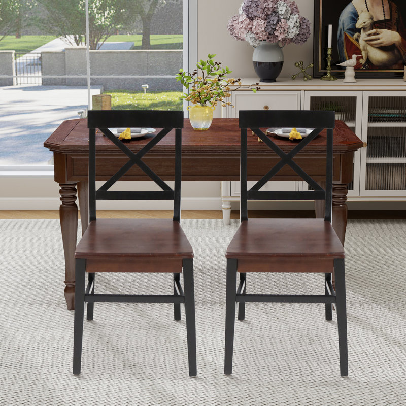 Ensemble de 2 chaises en bois d'acacia, Noir / brun