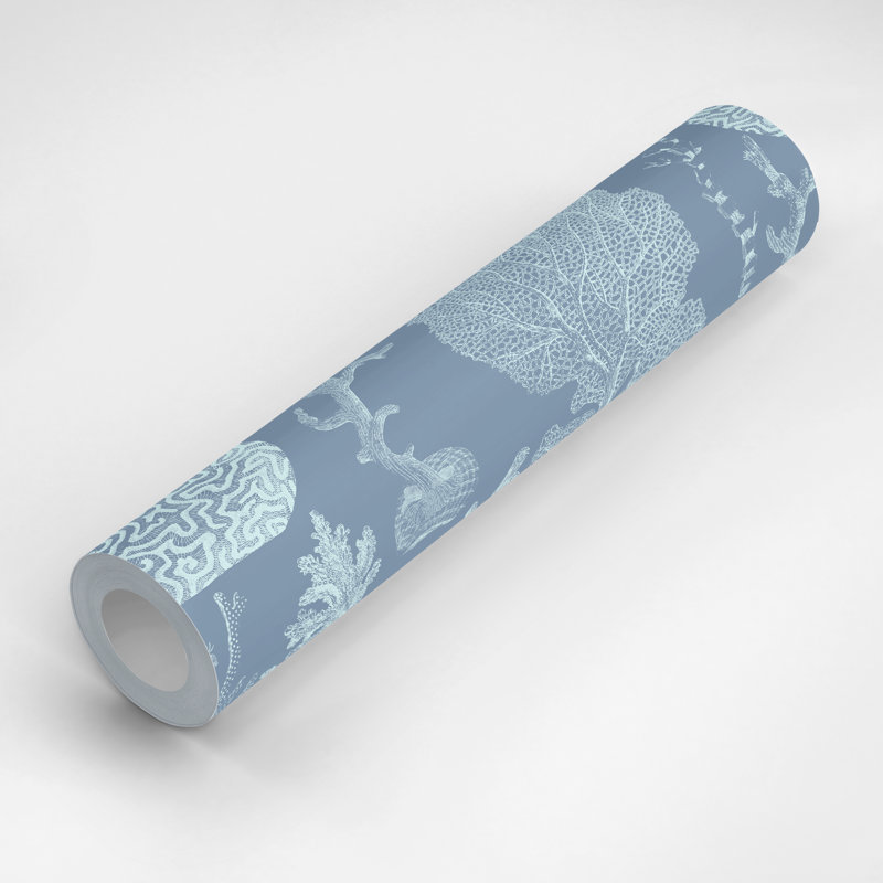 The Reef 10' L x 25" W Peel and Stick Wallpaper Roll, Blue/White