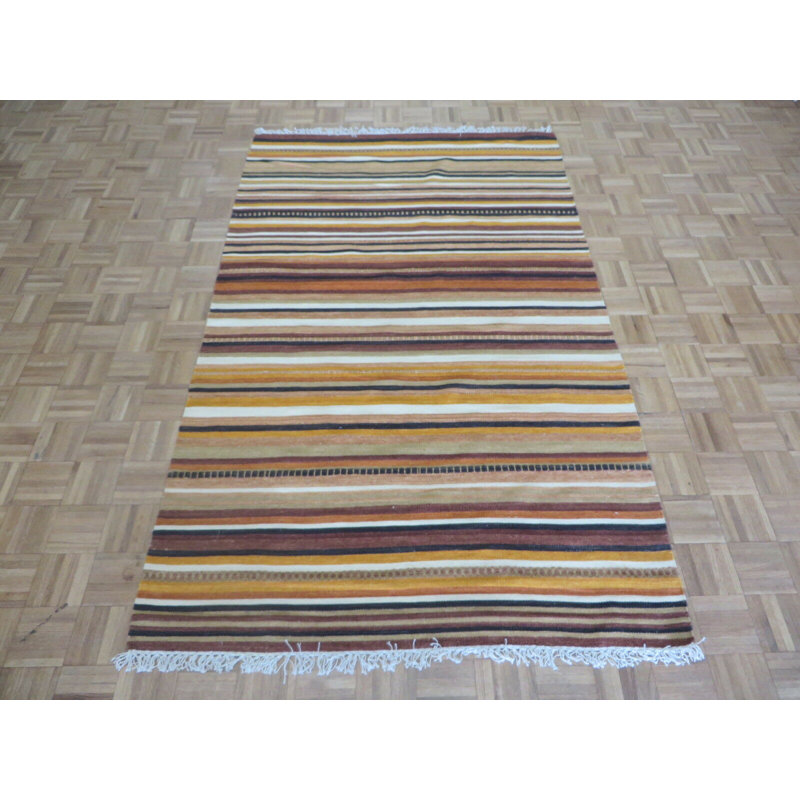 Tapis rouge / noir / blanc en laine fabriqué à la main de conception unique 5 pi x 8 pi 2 po Kilim Dhurry