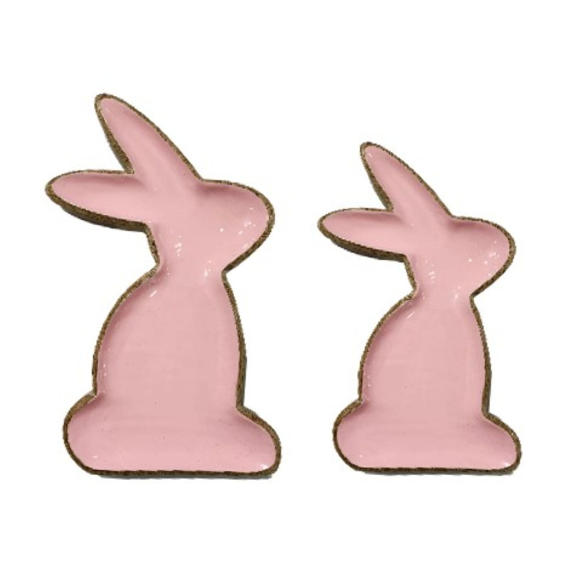 Ensemble de 2 plateaux à bijoux en bois en forme de lapins roses, Rose, naturel
