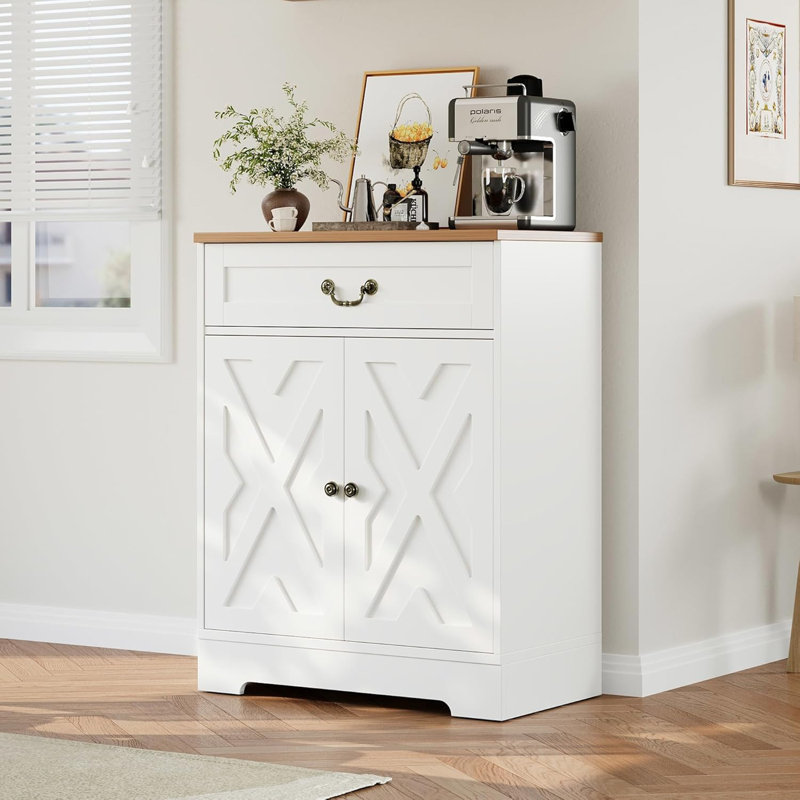 29 Inch Modern Farmhouse Sideboard Buffet Cabinet with Drawer & Adjustable Shelves, Small Kitchen Storage Cabinet, Dining Room Coffee Bar Organizer