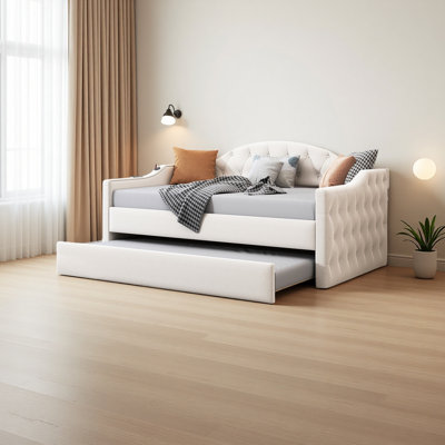 Twin Size Tufted Upholstered Daybed With Trundle