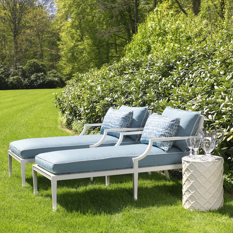 Bella Vista Outdoor Chaise Lounge, White Frame/Blue Cushion