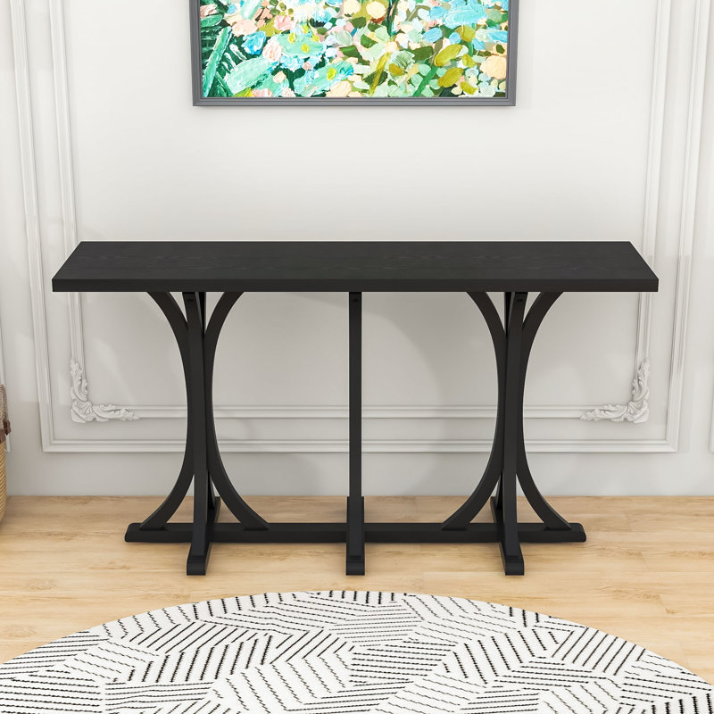 Wooden Console Table with Slender Curved Legs, Black
