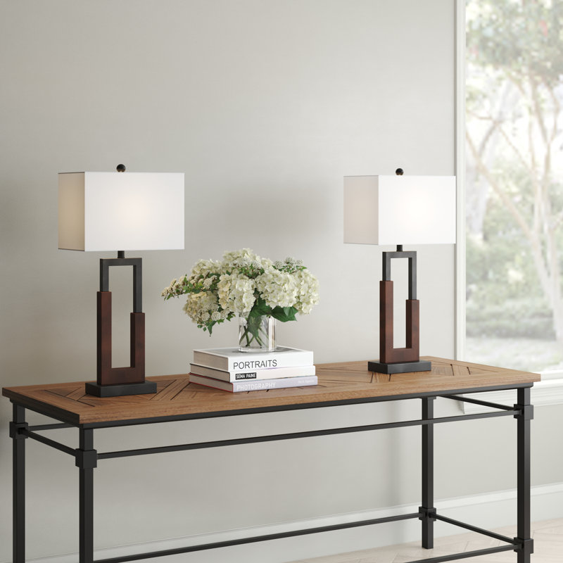 Lampe de table en bois et métal H 30 "avec ports USB Ravenna (ensemble de 2)