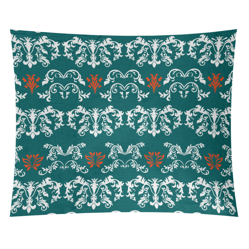 Tapisserie baroque en microfibre Miami Throwback Football, H 88 po x l 104 po, Vert / Blanc / Orange