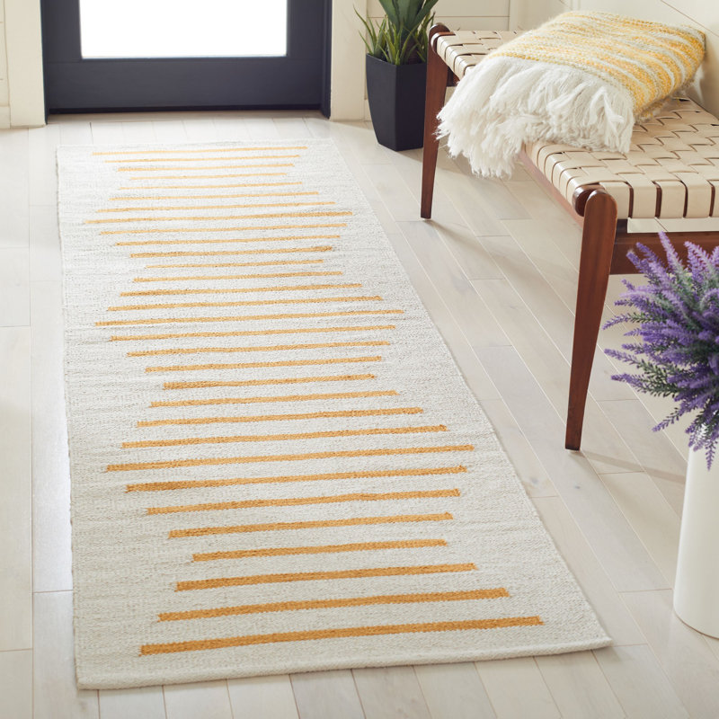 Estle Hand Woven Cotton Striped Rug, Runner 2'3" x 8'