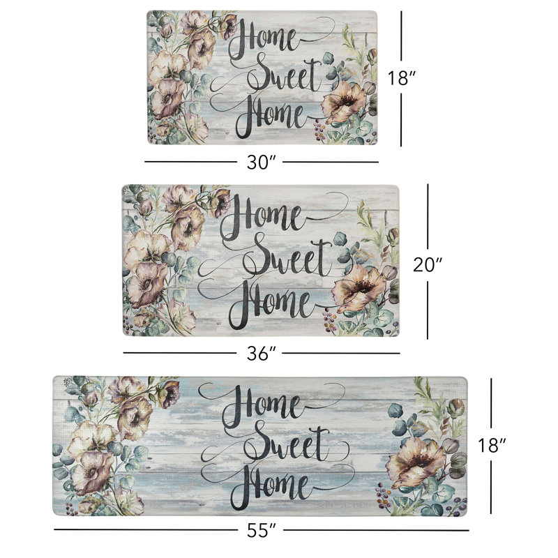 Grey Blue Floral Anti-Fatigue Kitchen Mat, 20"x36"