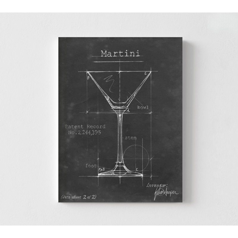 «Vintage Martini Glass Blueprint Decor», art mural «Blue cocktail», œuvre d'art en verre martini sec noir et blanc, idée de décoration de bar