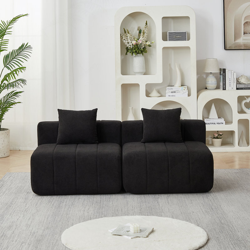 Daijha Modular Compression Sectional Sofa with Soft Upholstery, Black