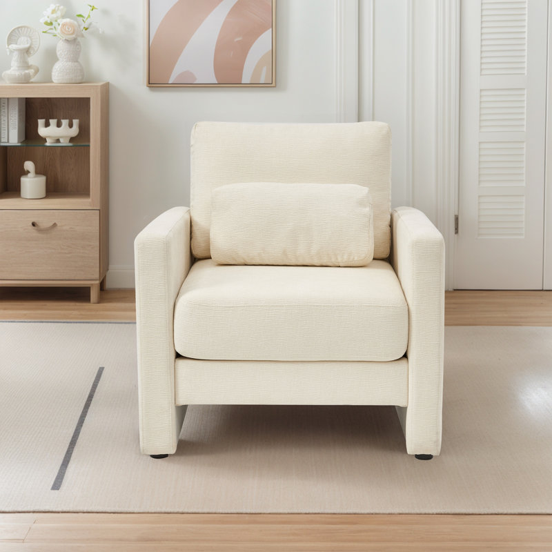 Chaise d'appoint moderne, fauteuil rembourré en chenille, Beige
