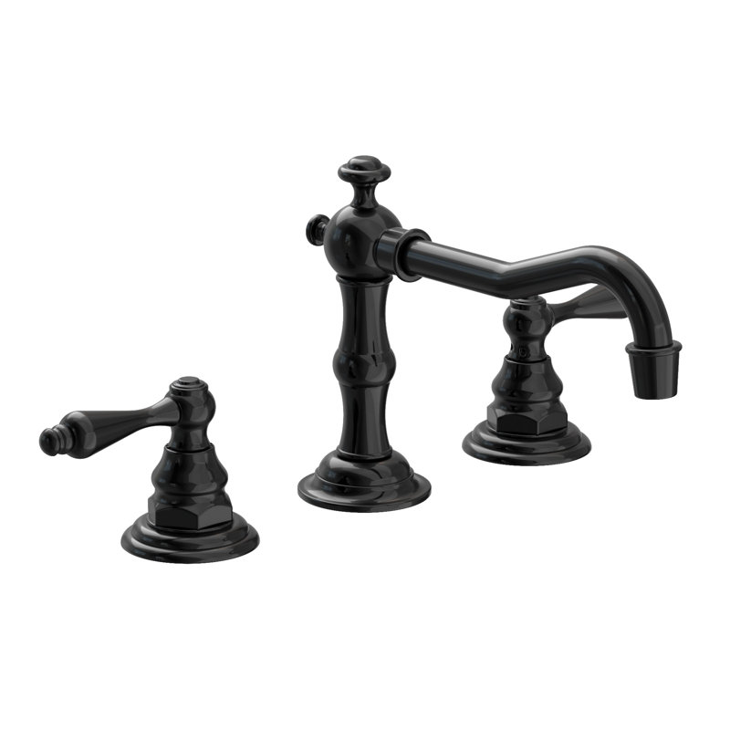 Chesterfield Widespread Bathroom Faucet with Drain Assembly, Gloss Black