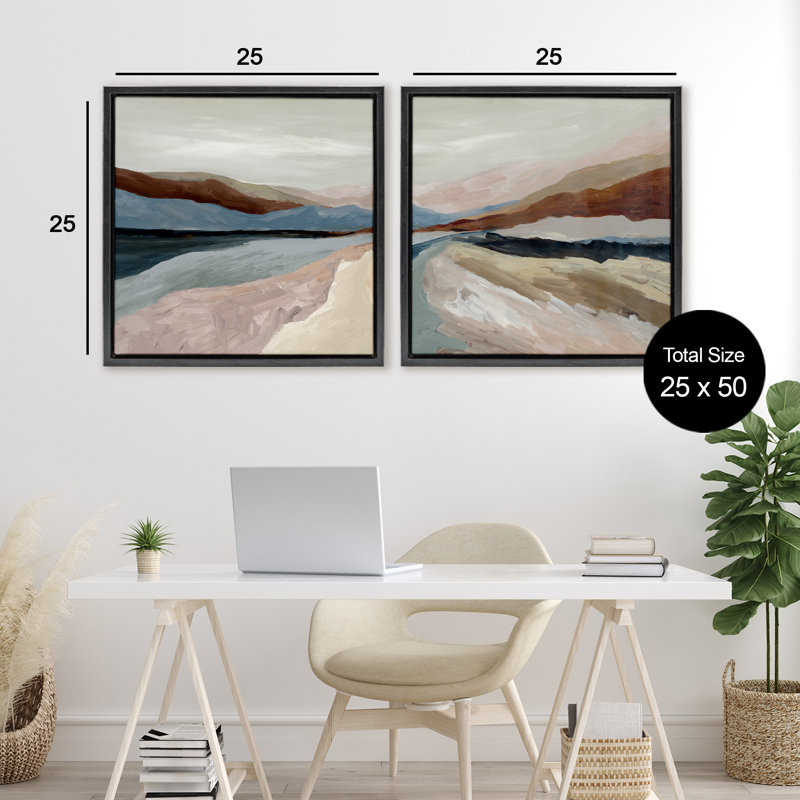 Ensemble de 2 cadres flottants Neutral Harmonious Landscape, design par Jacob Q, H 25 po x l 25 po