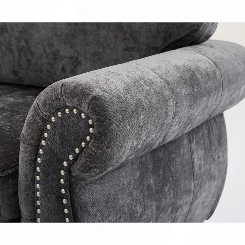 Canapé modulaire de 109,5 po, accoudoirs roulés décorés avec rivets, canapé en L pour le salon, canapé d'angle, chenille, 6 places, 7 coussins de dossier