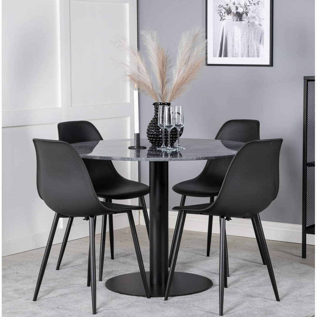 Malec Round Dining Table With 4 Saskia Plastic Dining Chair