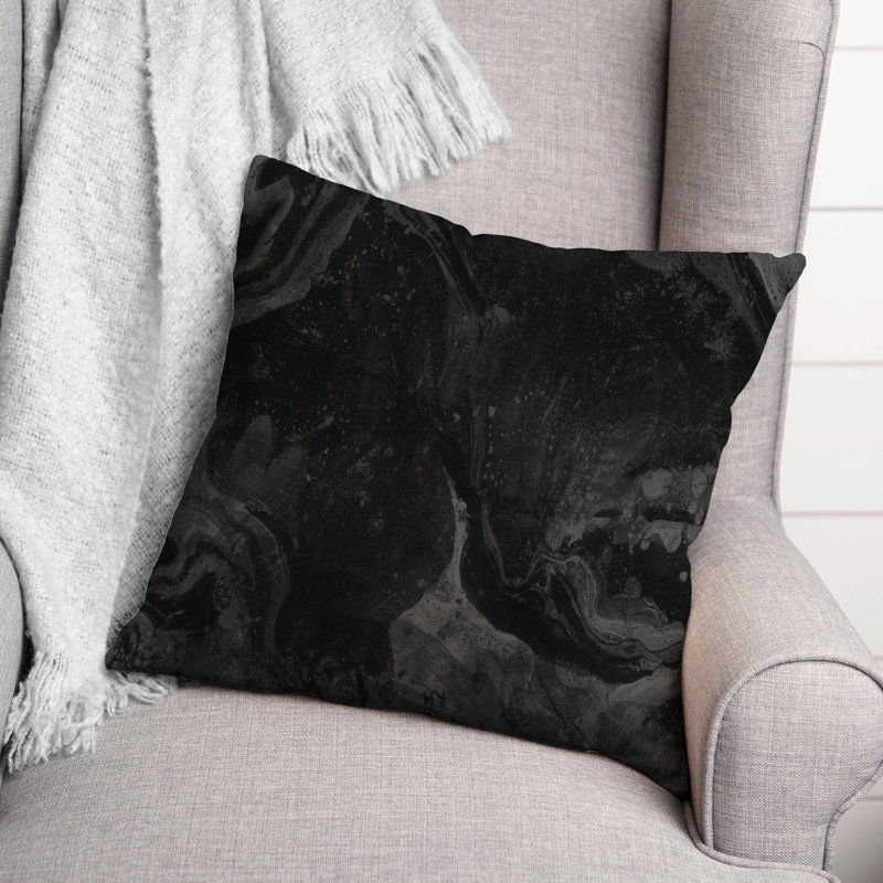 Housse et insert de coussin d'extérieur carré en marbre, Noir