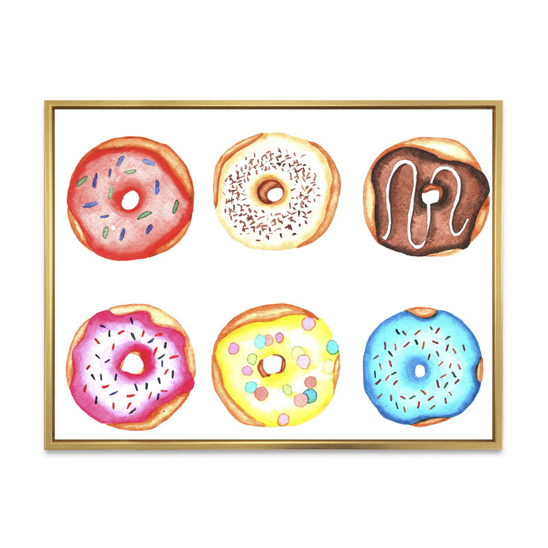 «Funny Donuts», reproduction sur toile, H 30 po x l 40 po x P 1,5 po, Cadre flottant doré