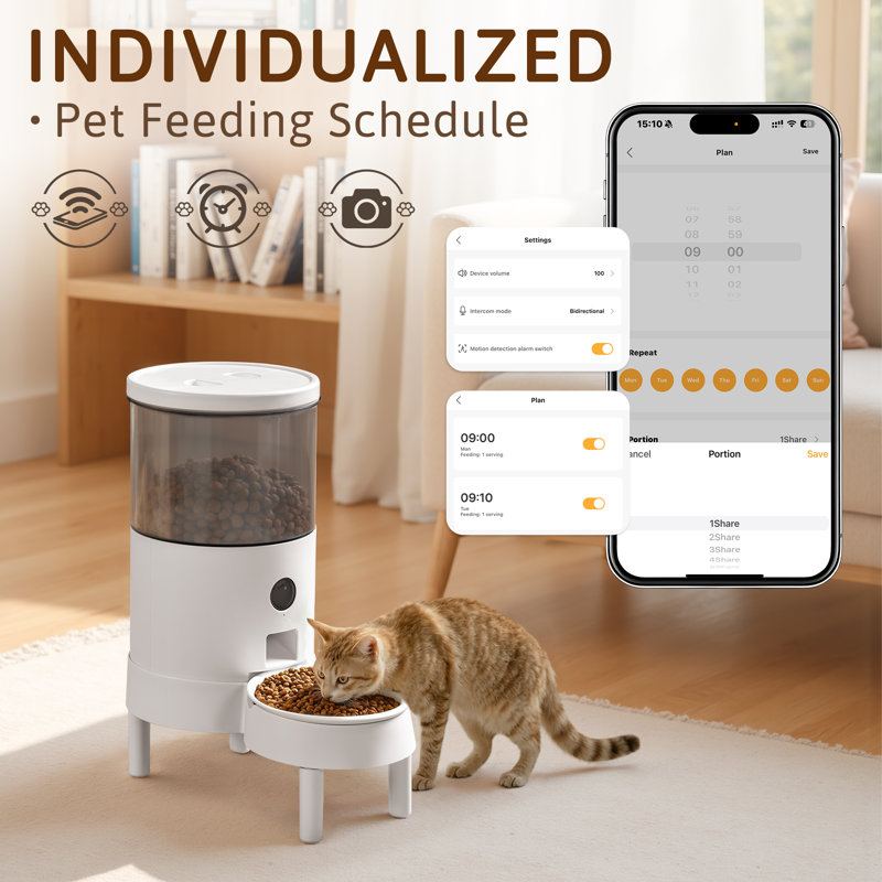 4.5l Automatic Cat Vacuum Feeder With Wifi Control, Anti - Blockage And Ceramic Bowl