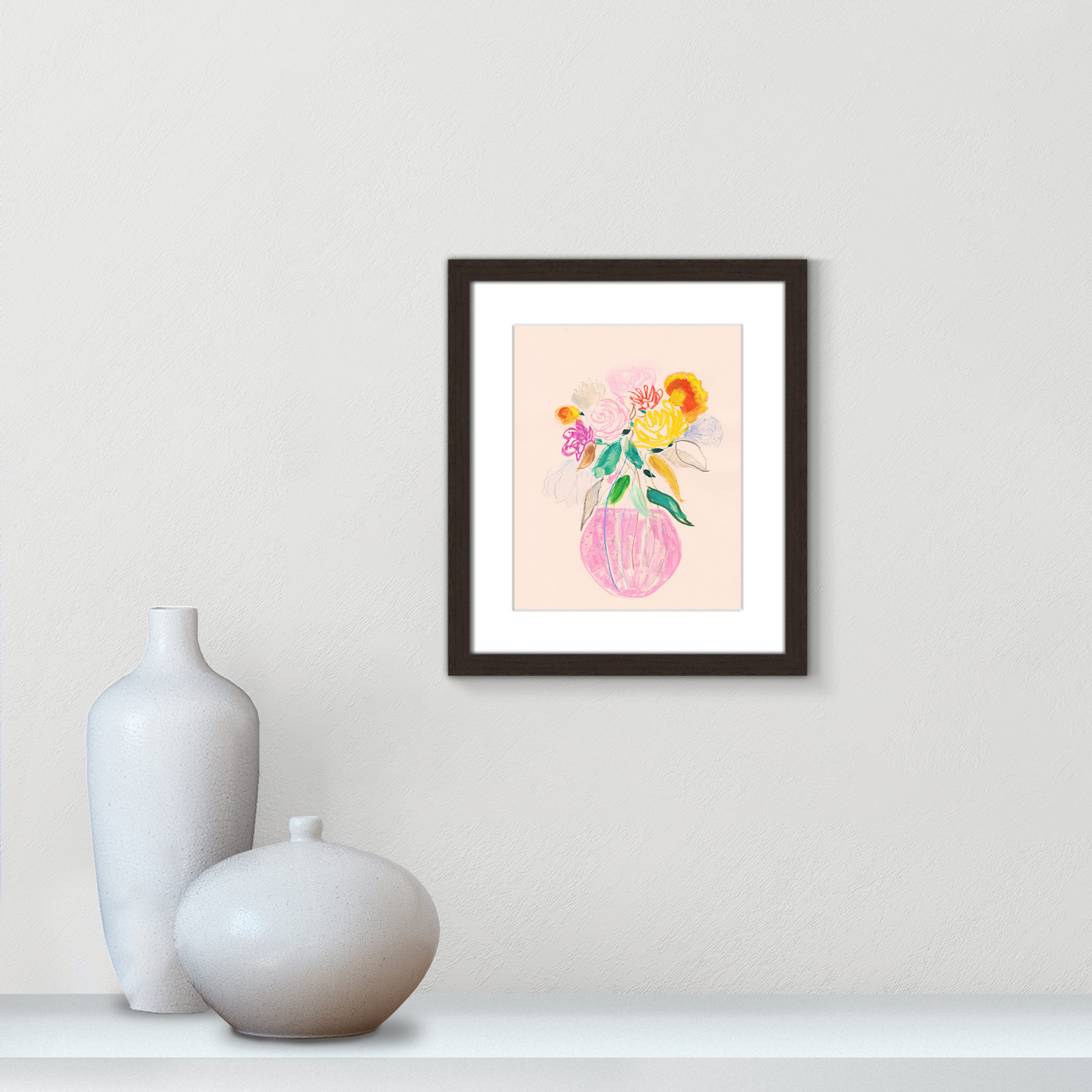 Simple Floral Collection "Simple Floral I" Print by Bea Dina, Walnut Single Picture Framed Paper, White