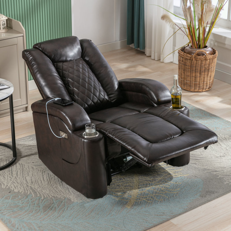 Kyrsti Faux Leather Recliner, Brown