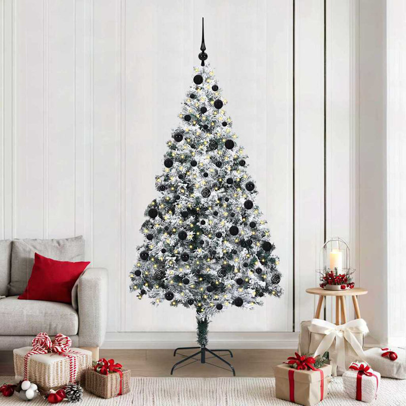  Artificial Christmas Tree with 300 LEDs with Stand Green, 6.89' H, Black