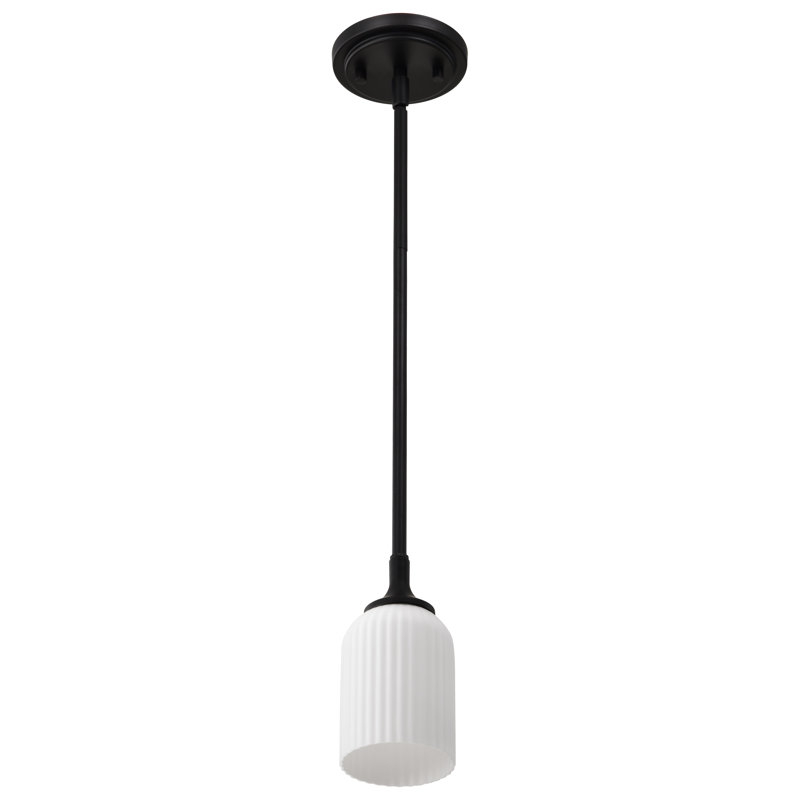 Stoffel - Pendant - Frosted Ribbed Glass, Matte Black, 7.25" H x 5" W x 5" D
