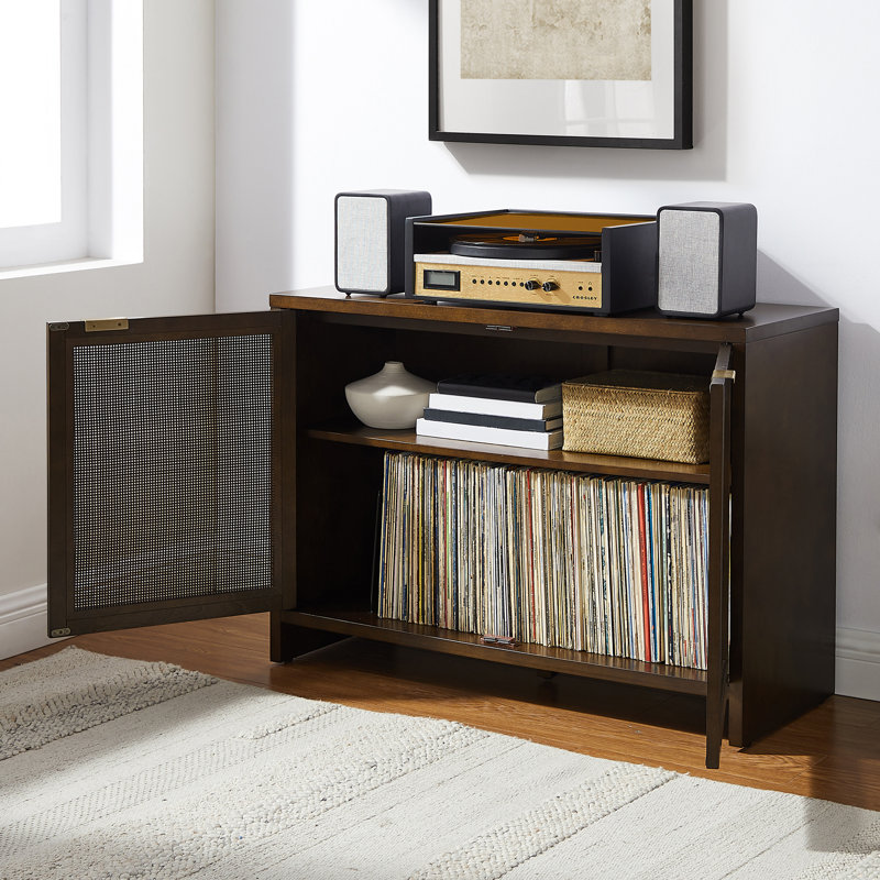 Kenji Handwoven Poly-Rattan 40'' Brown Media Console with Vinyl Storage