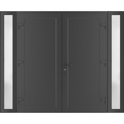 Front Exterior Prehung Metal-Plastic Double Doors / MANUX 8111 Antracite / 2 Sidelites Exterior Window / Office Commercial and Residential Doors Entrance Patio Garage 104" x 80" (W16+72+16 x H80) Left hand Inswing