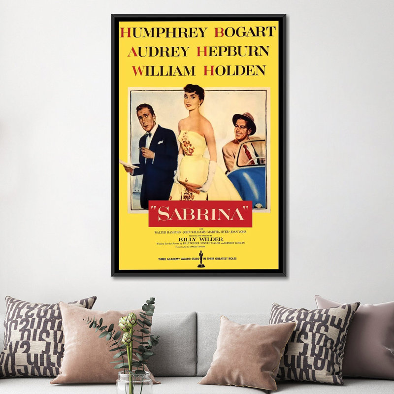 « sabrina film », affiche rétro sur toile, H 26 po x l 18 po x P 1,5 po, Toile avec cadre noir, Pas de tapis