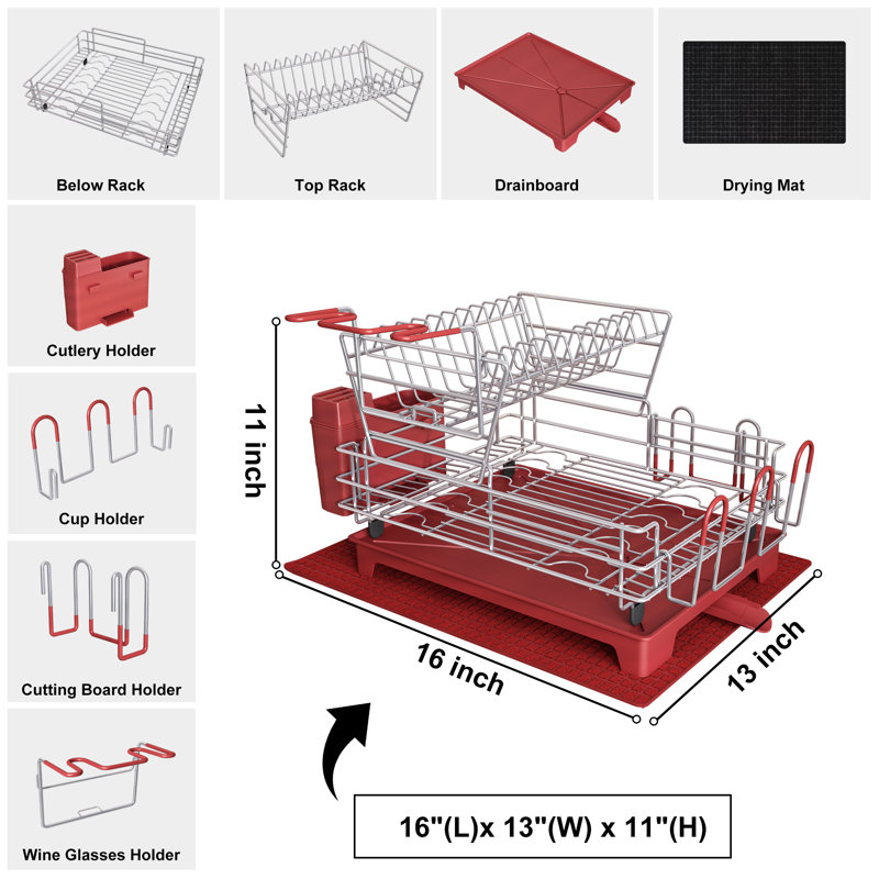 Adjustable Stainless Steel Dish Rack, Red