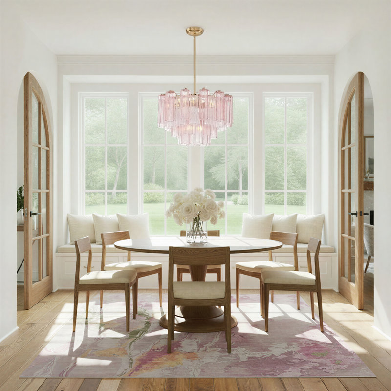 Mexborough Chandelier, 14.25" H x 22" W x 22" D, Pink/Aged Brass, 9 Lights