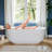 Modern Acrylic Freestanding Bathtub - Glossy White Soaking Tub with Pre-Drilled Drain and Overflow-128919959