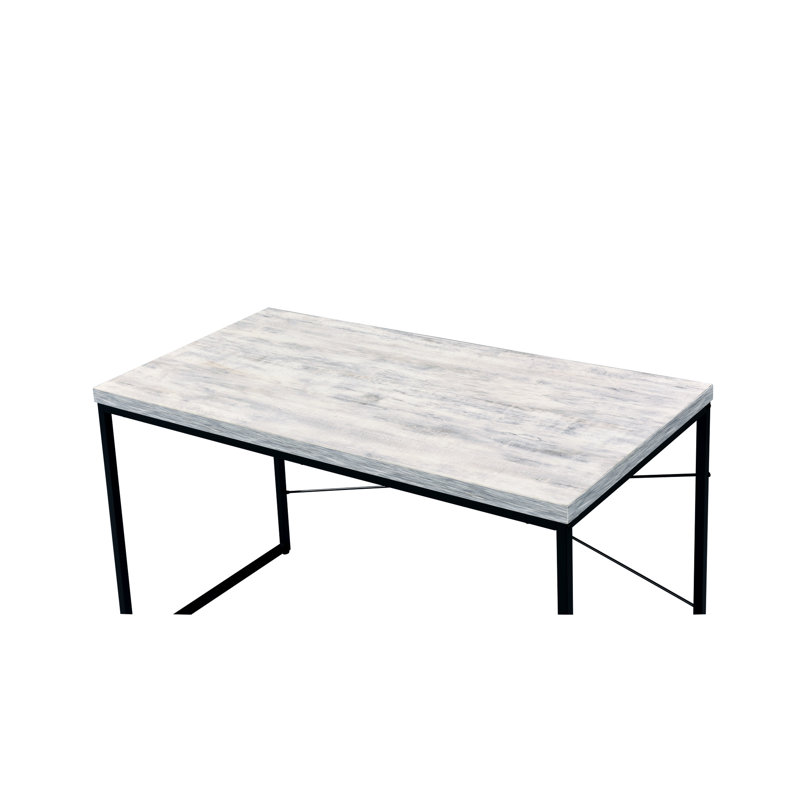 Bureau d'écriture avec esthétique industrielle, plateau en bois et structure rectangulaire inspirée de la construction en métal, sans rangement