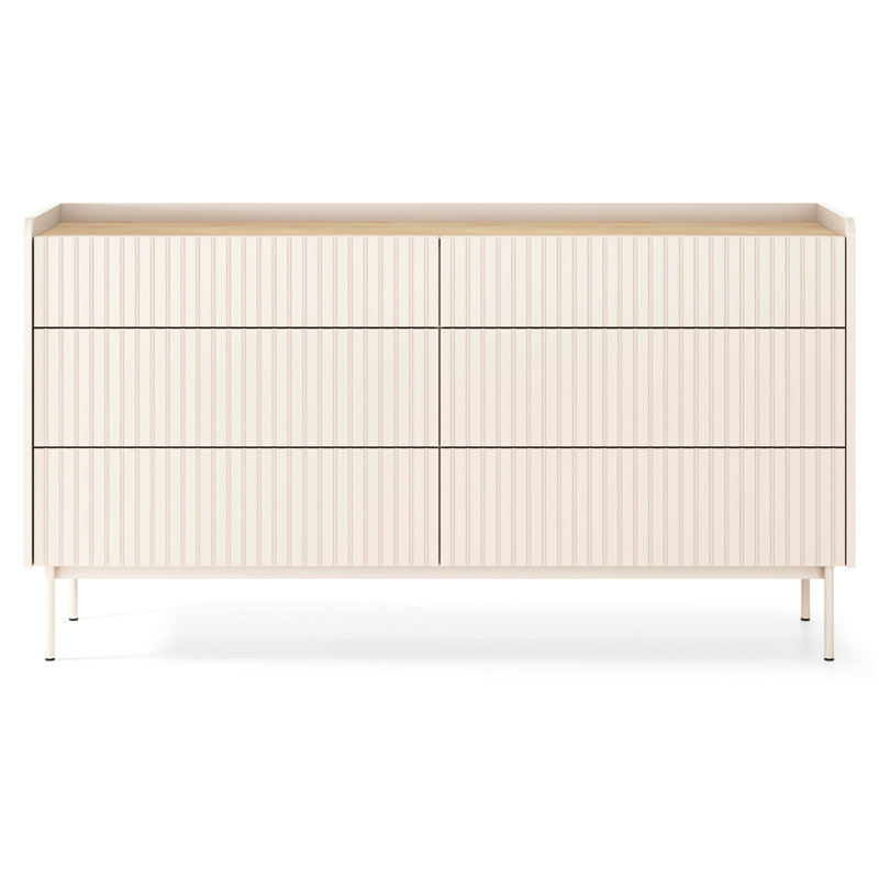Chest of Drawers with Six Drawers, 153 cm, Gray-Beige