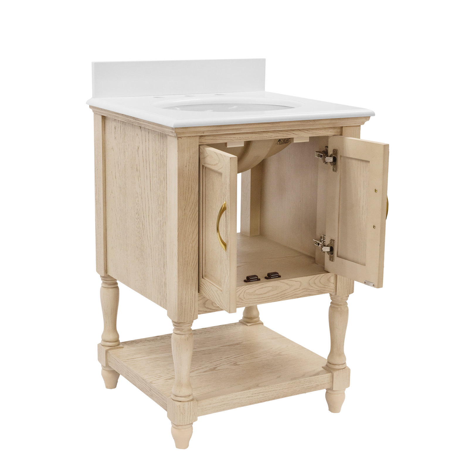 Hampton 24'' Single Bathroom Vanity, Engineered White, Greige Oak