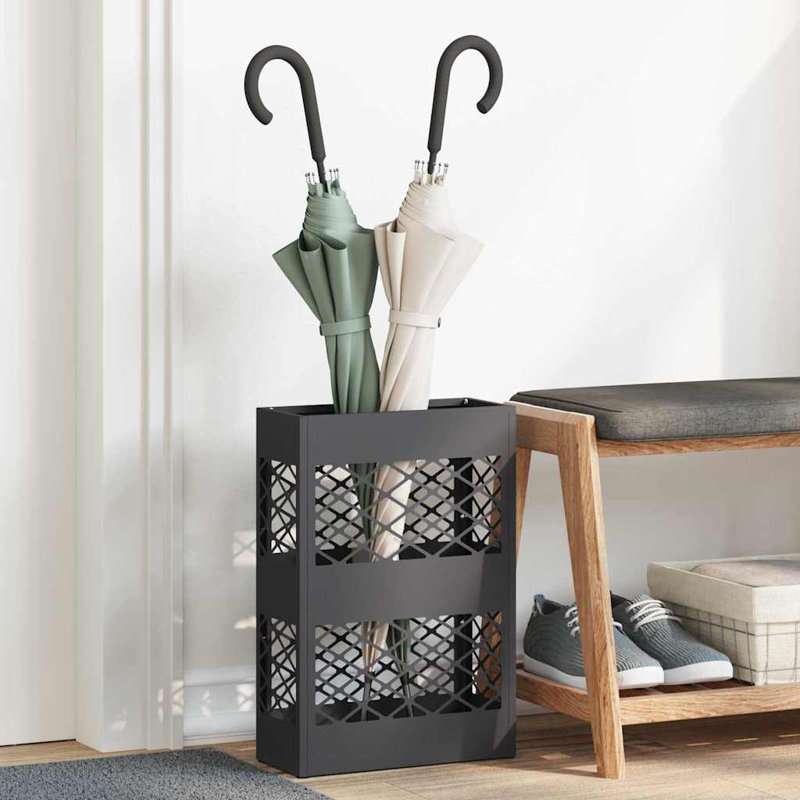 Umbrella Stand With Storage 28 X 12 X 41 Cm Steel, Black