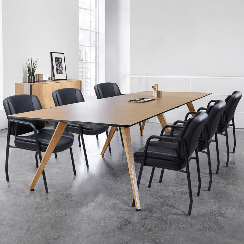 Black Leather Office Guest Chairs with Metal Frame, Set of 2