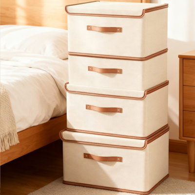 4Pack Storage Bins Boxes with Lids Decorative Storage Boxes Collapsible Fabric Storage Basket Containers Lidded Storage Cube for Bedroom Organizing Closet Home Office