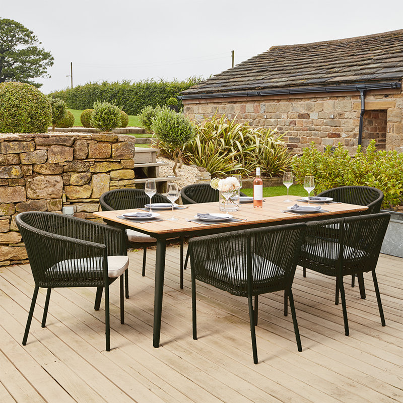 Aarmaan 6 - Person Acacia Patio Dining Set with Rectangular Table , Cushions Included